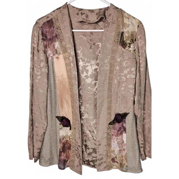 S.L. Fashions Tops - Vintage Taupe Jacquard Floral Blouse Jacket Funky Eclectic Art Teacher Chic Boho